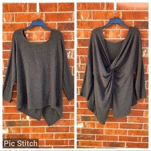 1. State Womens Large Gray Twist Vback Waffle Knit Sweater